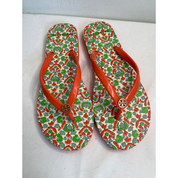 New Tory Burch Poppy Red/ Legacy Paisley Thin Flip Flops Size 8 - Picture 7 of 8